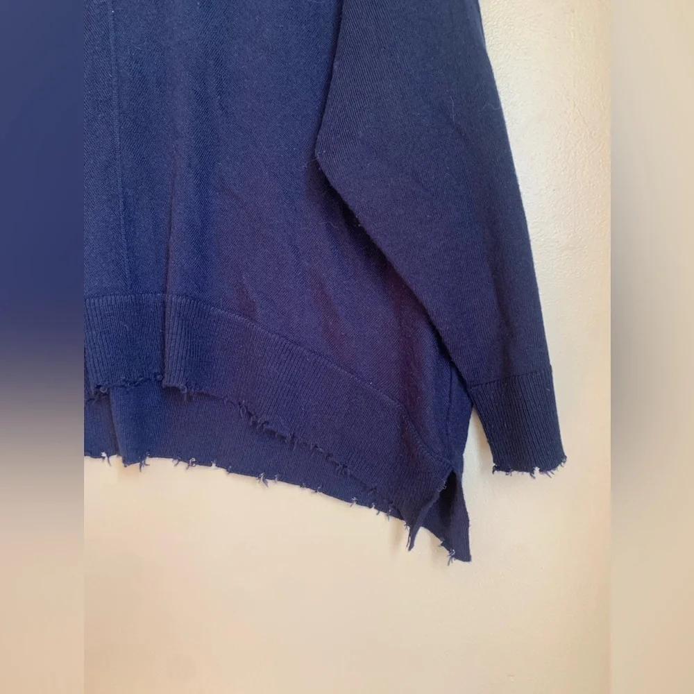 Kerisma wool blend sweater navy blue thin soft distressed edges capsule basic